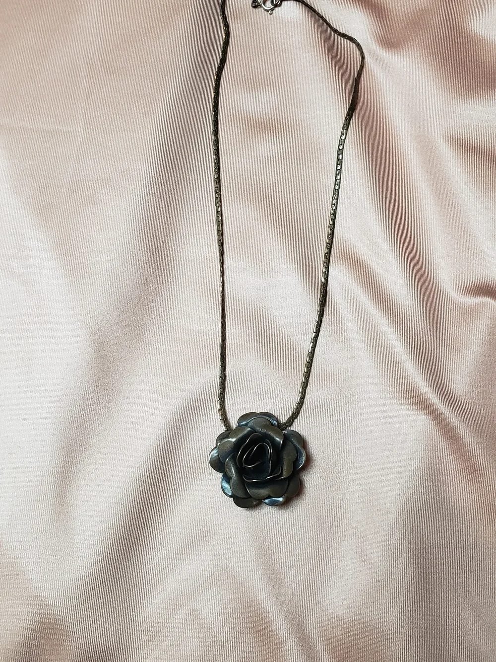 Vintage Bronze Rose Pendant Necklace